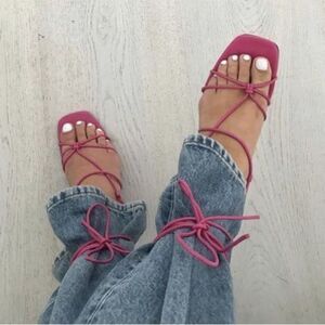 Zara Hot Pink Collection Metall Leather Mid-Heel Shoes Size 41